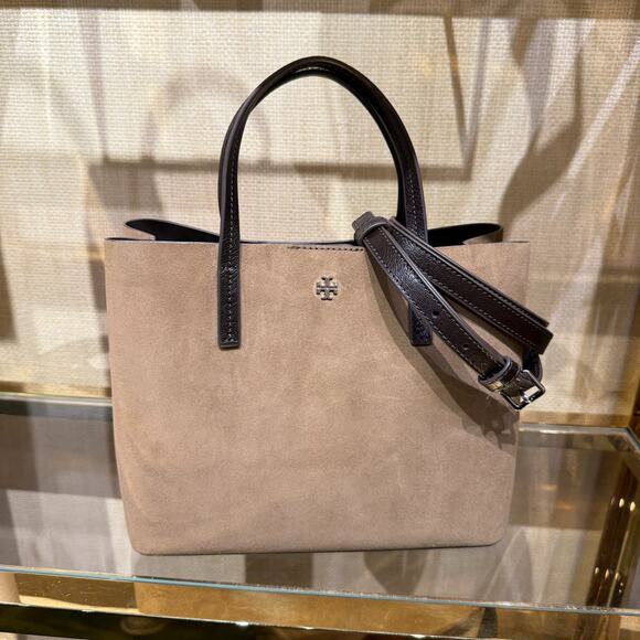 Tory Burch Blake Small Tote 170273 River Rock Suede $450 - Picture 1 of 7